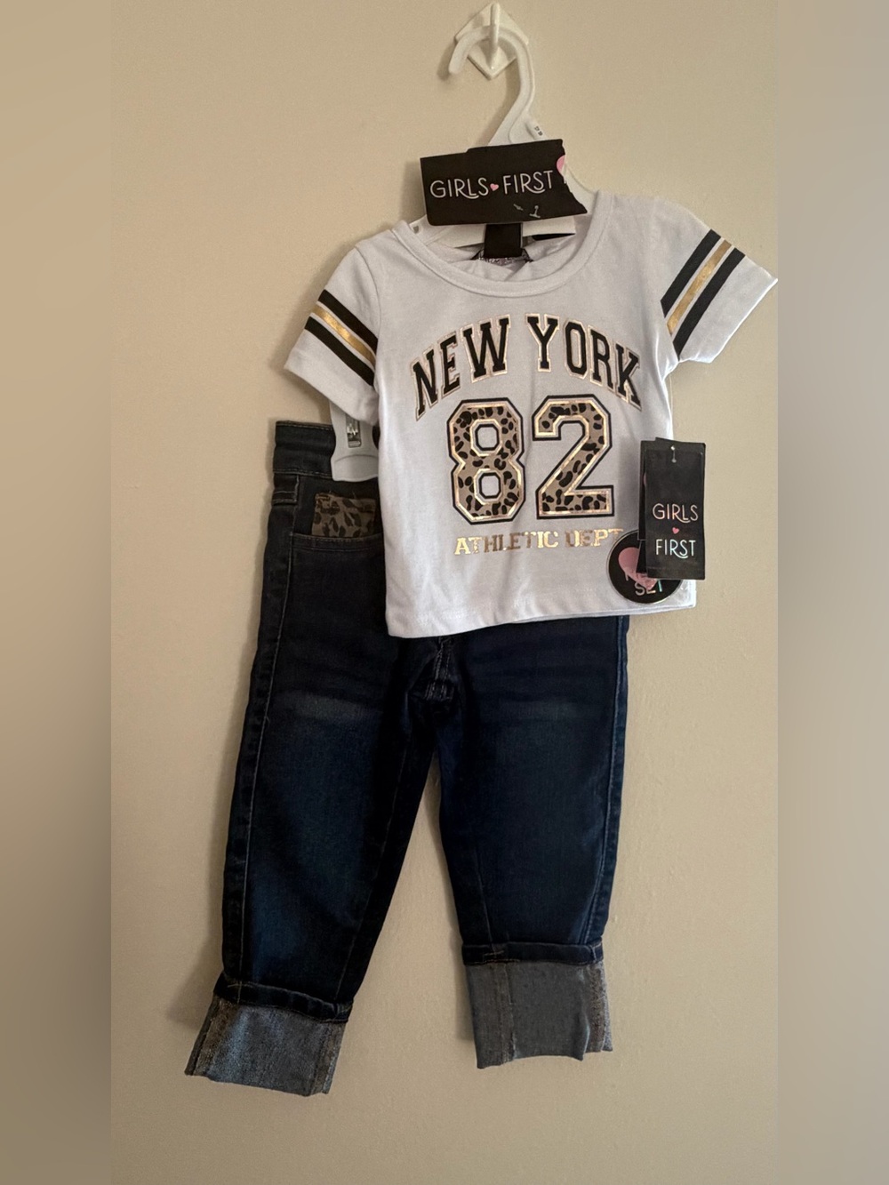 White "New York 82" Athletic Tee - White & Gold Accent